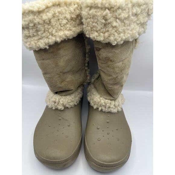 Crocs Womens Boots Mid Calf Tan Beige Faux Suede Size 8 - Picture 6 of 7